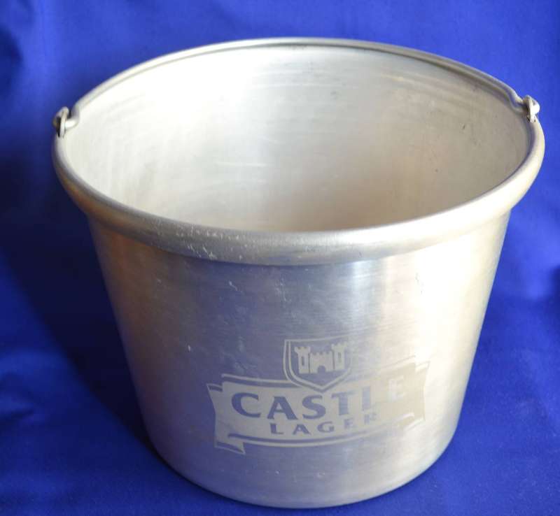 Castle Lager Banded Brushed Aluminium Ice Bucket with Swing Handle - Vintage