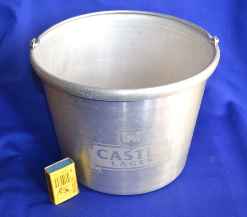 Castle Lager Banded Brushed Aluminium Ice Bucket with Swing Handle - Vintage