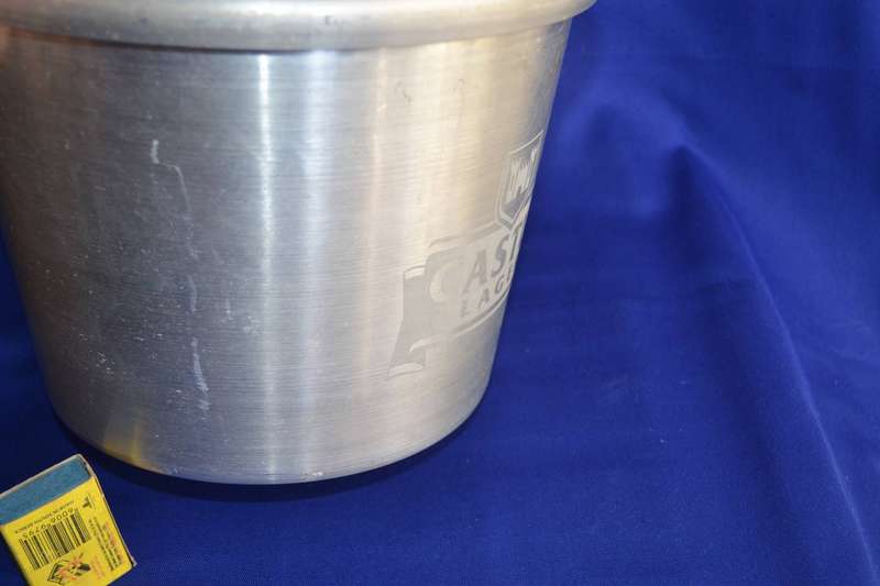 Castle Lager Banded Brushed Aluminium Ice Bucket with Swing Handle - Vintage