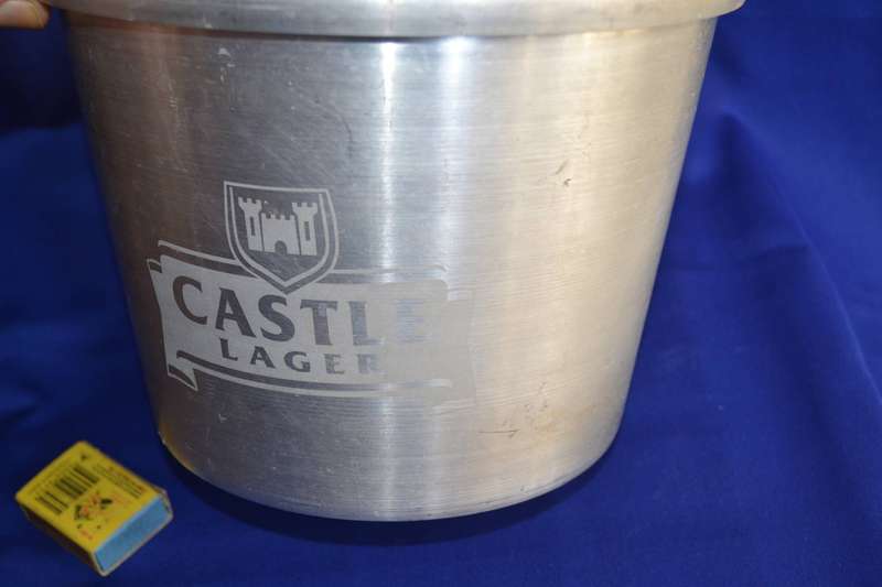 Castle Lager Banded Brushed Aluminium Ice Bucket with Swing Handle - Vintage