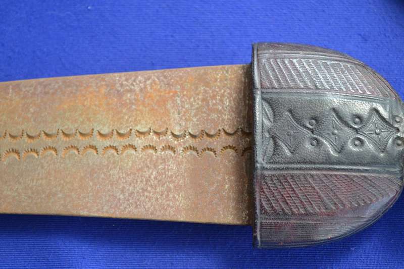 Tuareg Dagger / Knife with Etched Blade in Leather Sheath - Vintage