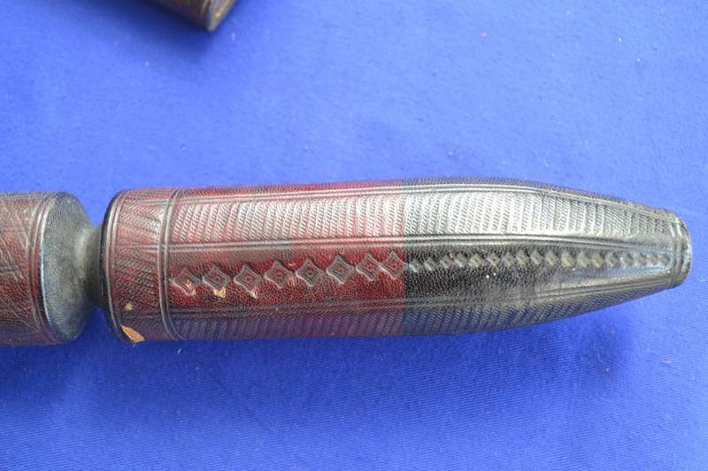 Tuareg Dagger / Knife with Etched Blade in Leather Sheath - Vintage