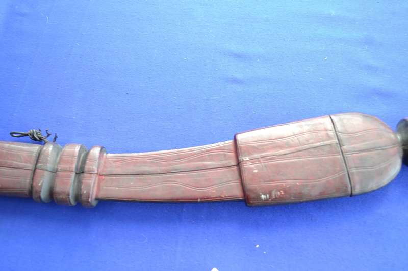 Tuareg Dagger / Knife with Etched Blade in Leather Sheath - Vintage