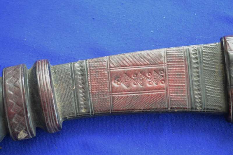 Tuareg Dagger / Knife with Etched Blade in Leather Sheath - Vintage
