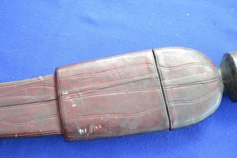 Tuareg Dagger / Knife with Etched Blade in Leather Sheath - Vintage
