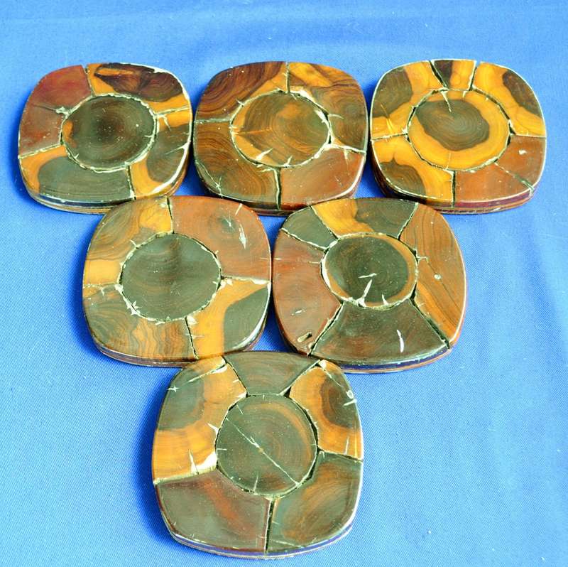 Set of 6 Vintage Hand Made Wooden Coasters