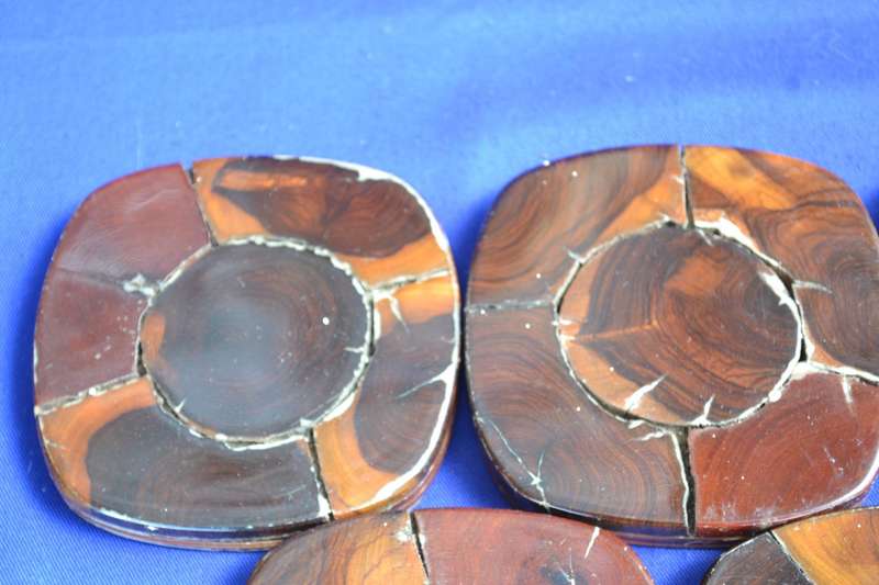 Set of 6 Vintage Hand Made Wooden Coasters