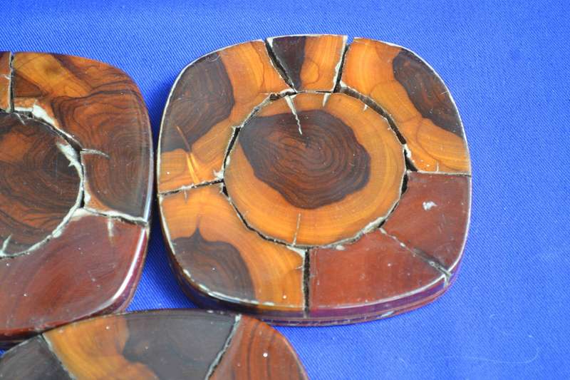 Set of 6 Vintage Hand Made Wooden Coasters