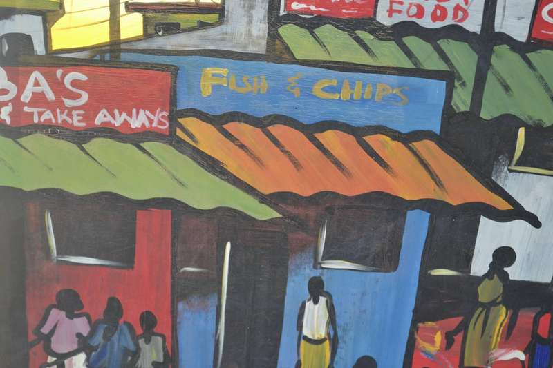 Large Original Painting on Canvas Township Art - Signed Isaac