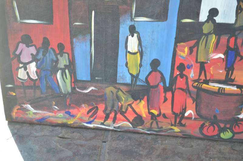 Large Original Painting on Canvas Township Art - Signed Isaac