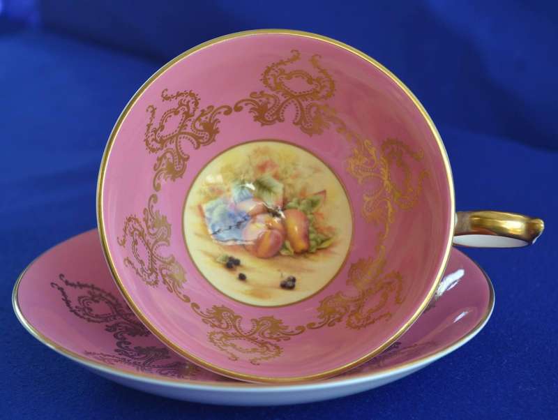 Aynsley Rare Vintage Pink Orchid Fruit Tea Cup and Saucer