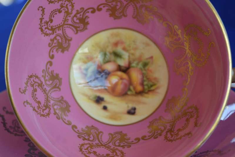 Aynsley Rare Vintage Pink Orchid Fruit Tea Cup and Saucer