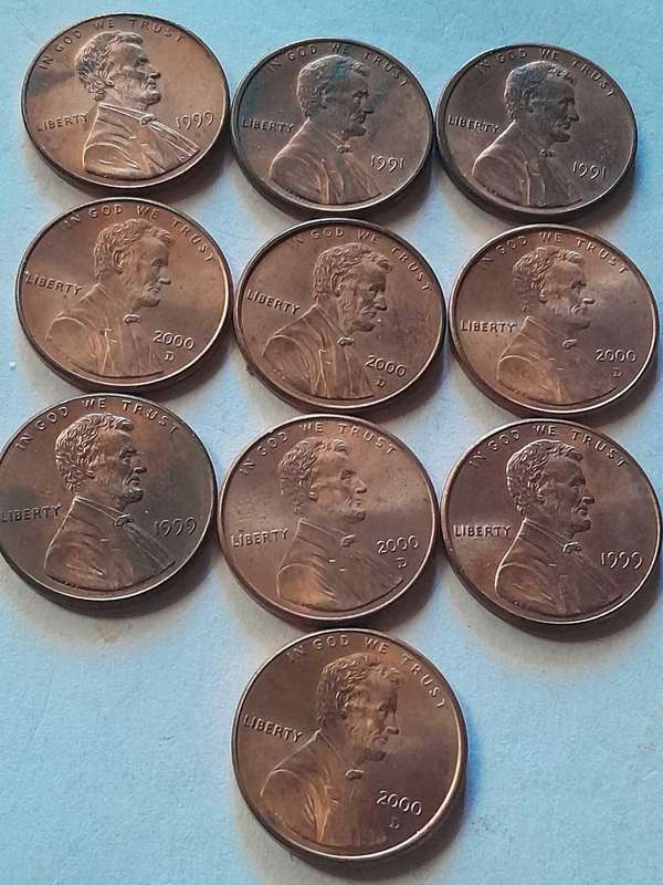 10 x USA 1 Cent Coins