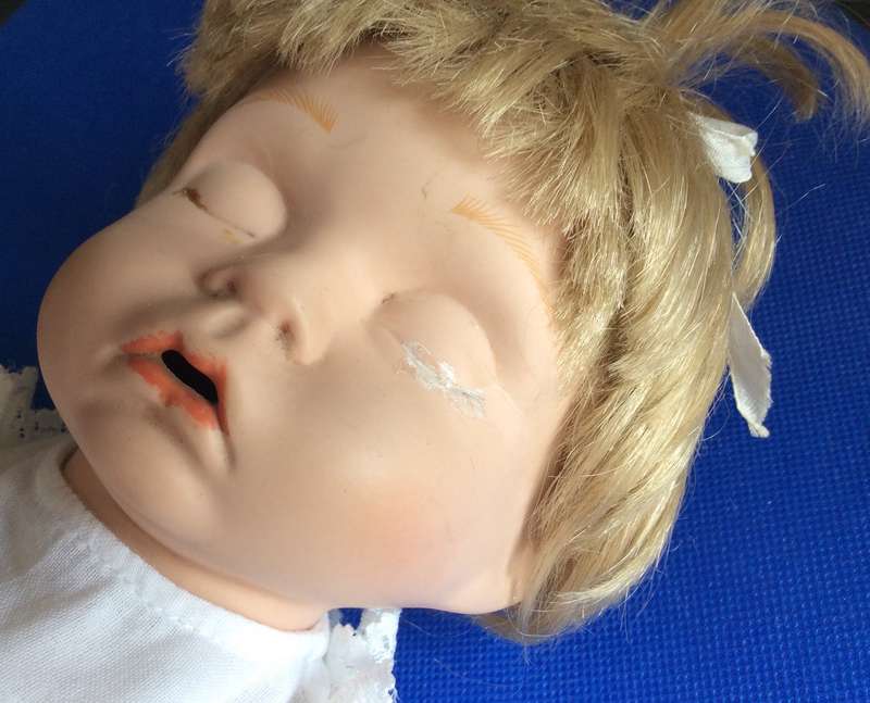 Small Vintage Sleeping Baby Porcelain Doll