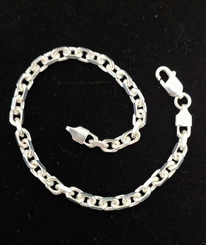 925 Sterling Silver 21cm Square Anchor Bracelet