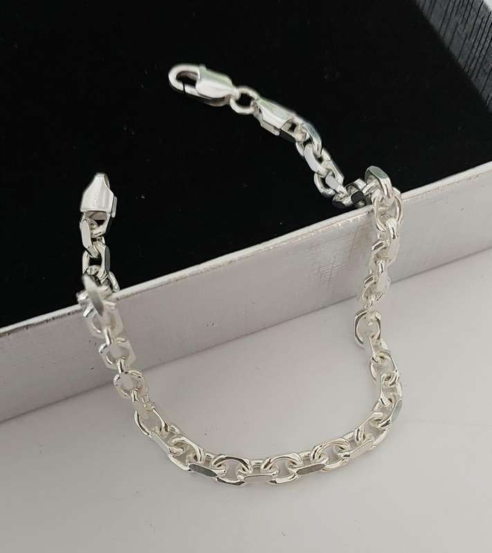 925 Sterling Silver 21cm Square Anchor Bracelet