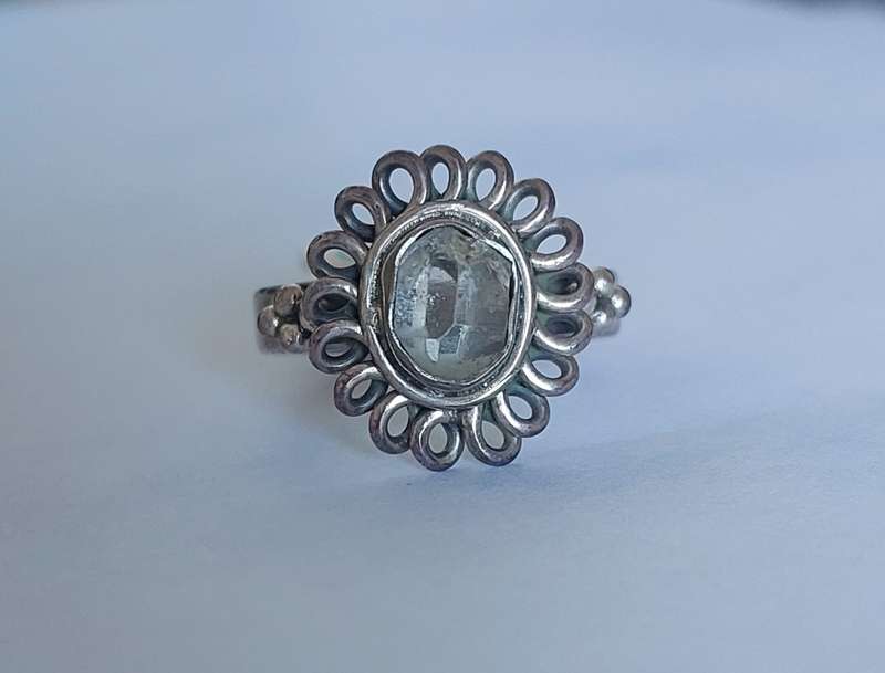 Herkimer Diamond Crystal Flower 925 Sterling Silver Ring- Size P