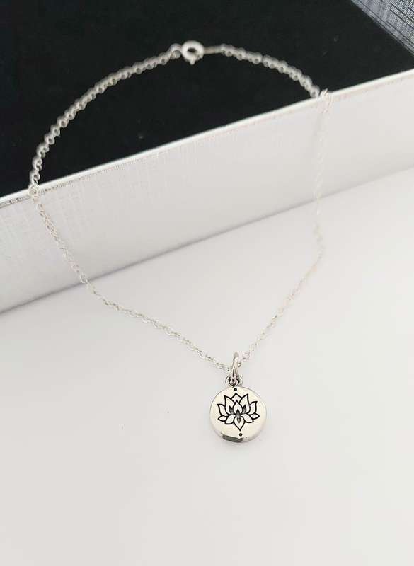 Lotus Flower Disk Charm in Silver