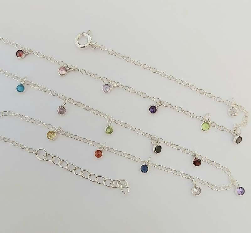CZ Gemstone Tube set Necklace in Silver