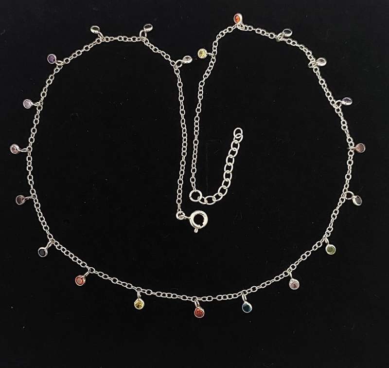CZ Gemstone Tube set Necklace in Silver
