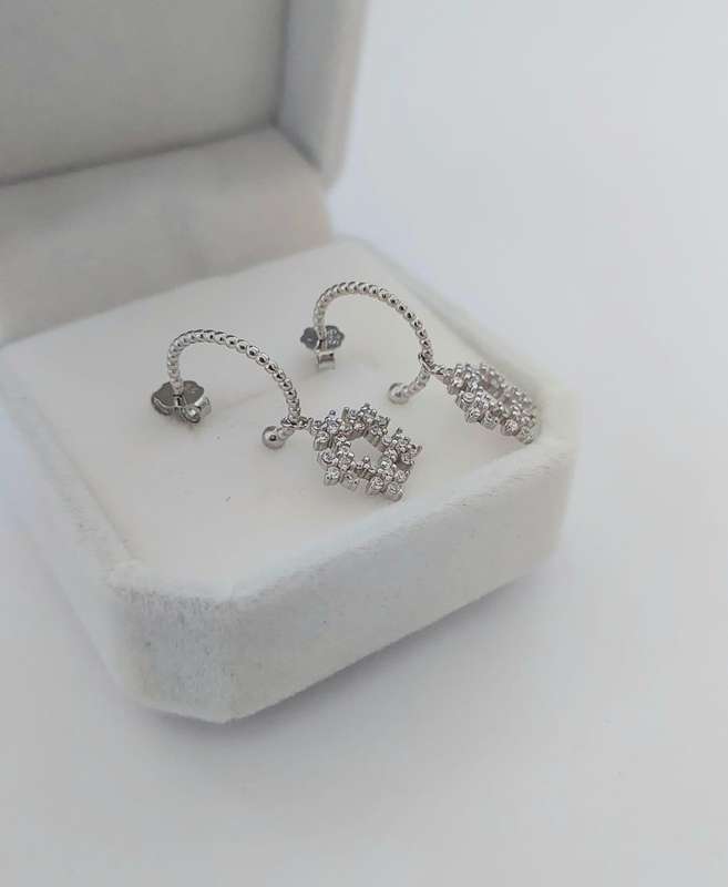 Snowflake CZ Hoop Earrings in Silver