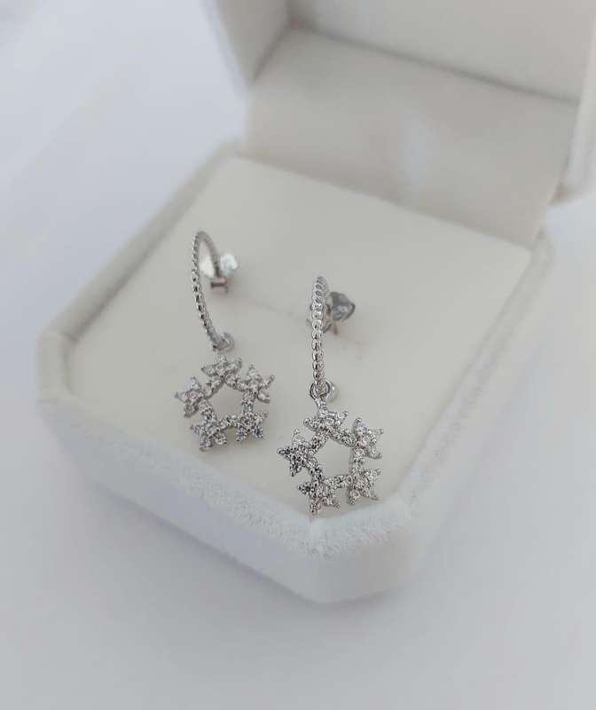 Snowflake CZ Hoop Earrings in Silver
