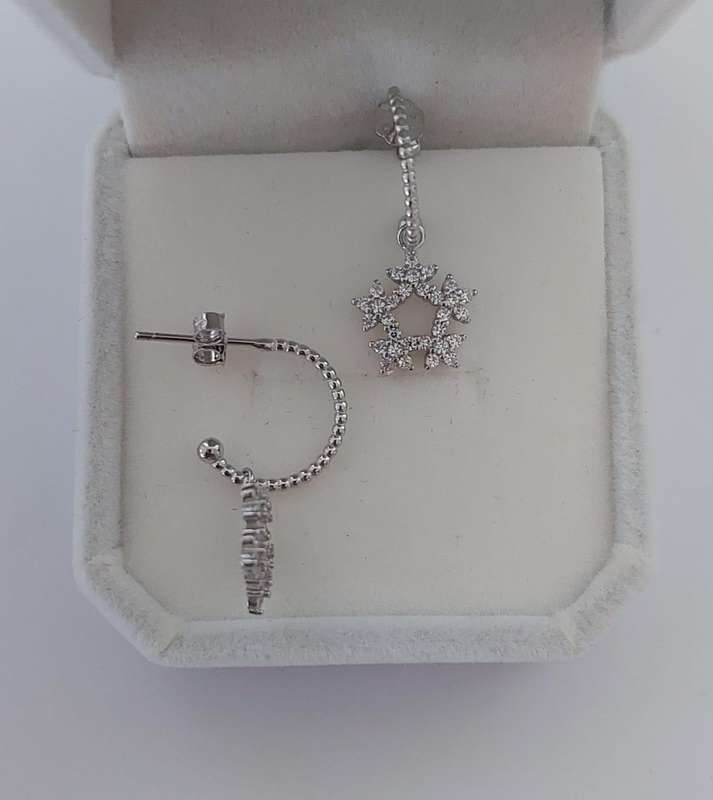 Snowflake CZ Hoop Earrings in Silver