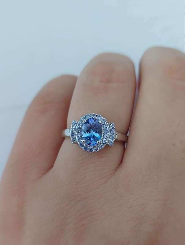 1.27ct Oval Halo Tanzanite Ring in Sterling Silver - Size 9