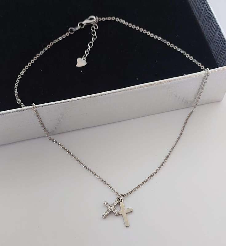Two Cross Pendants on Necklace in Silver