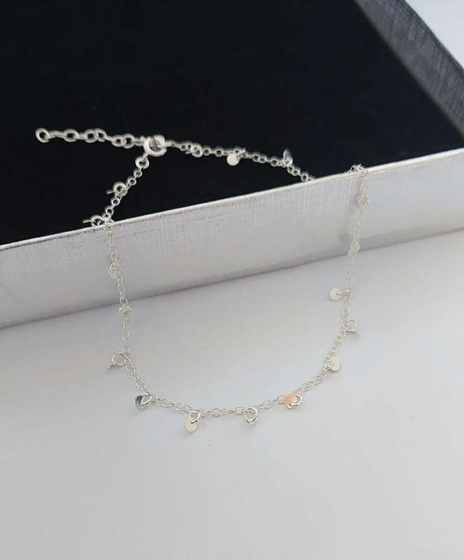 Disk Charm Anklet in Silver
