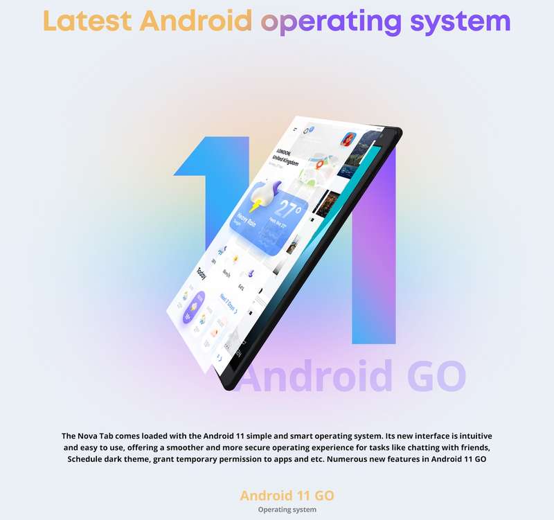 RIZZEN NovaTab R10, Android 13 GO, LTE, 10.1" Smart Tablet with Free Cover