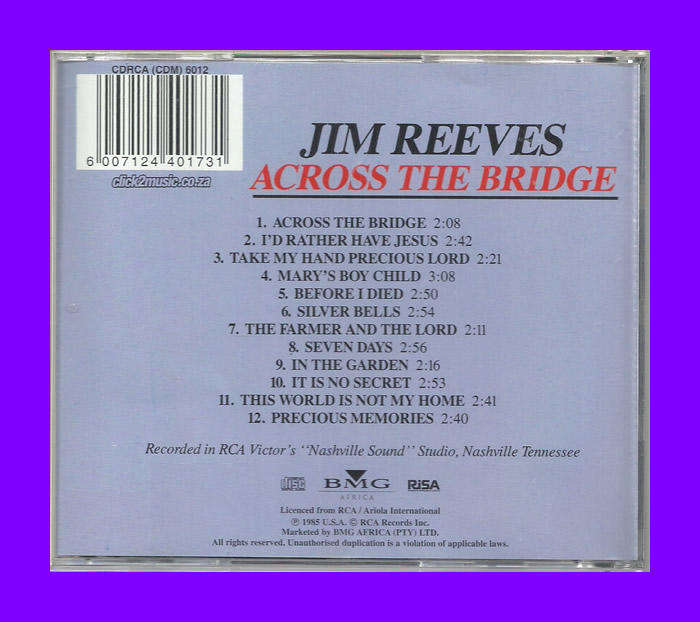 Music CD - Jim Reeves - Across The Bridge