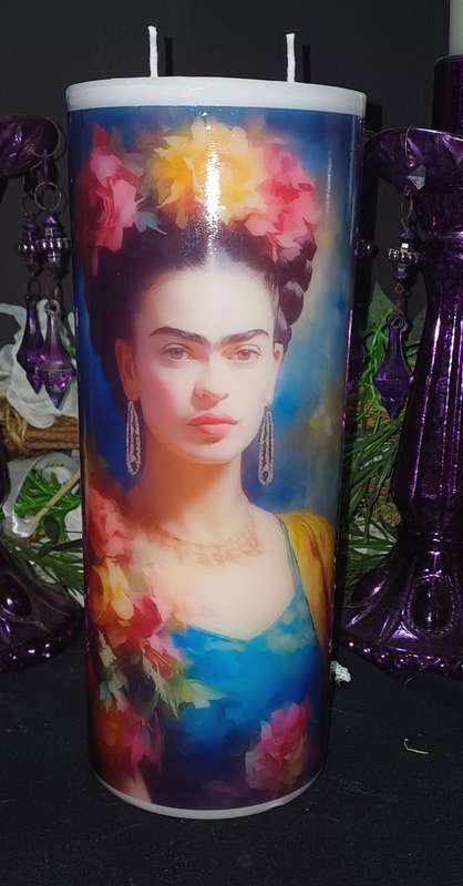 Extra Large Hand Poured Scented Candle with Frida Kahlo Design
