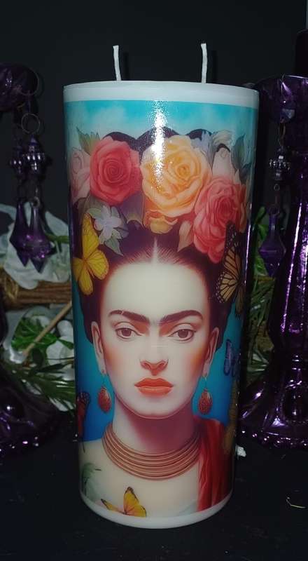 Extra Large Hand Poured Scented Candle with Frida Kahlo Design