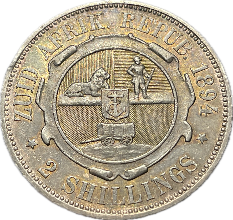 High grade 1894 ZAR 2 shilling (florin) silver coin - Full details