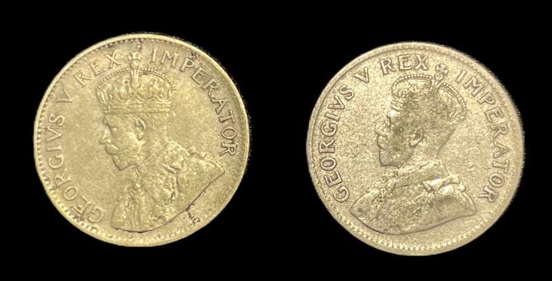 Scarce Lot of 2 Nicer 1930's George V SA Union Silver 3 pence (Tickey) coins - 1935 & 1936