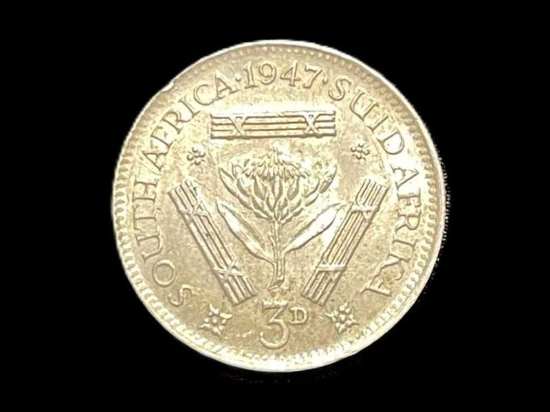 Beautiful AU+ 1947 SA Union Silver 3 pence (Tickey) coin