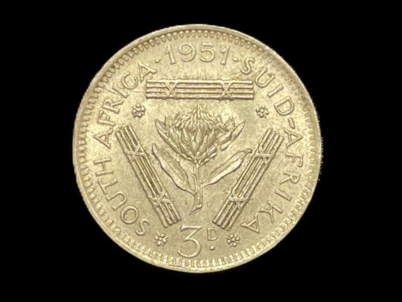 Nicer AU 1951 SA Union Silver 3 pence (Tickey) coin