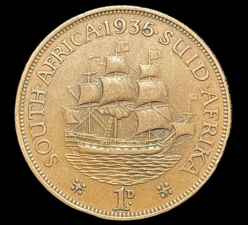 Scarcer 1935 SA Union 1 penny coin - Nicer grade filler coin