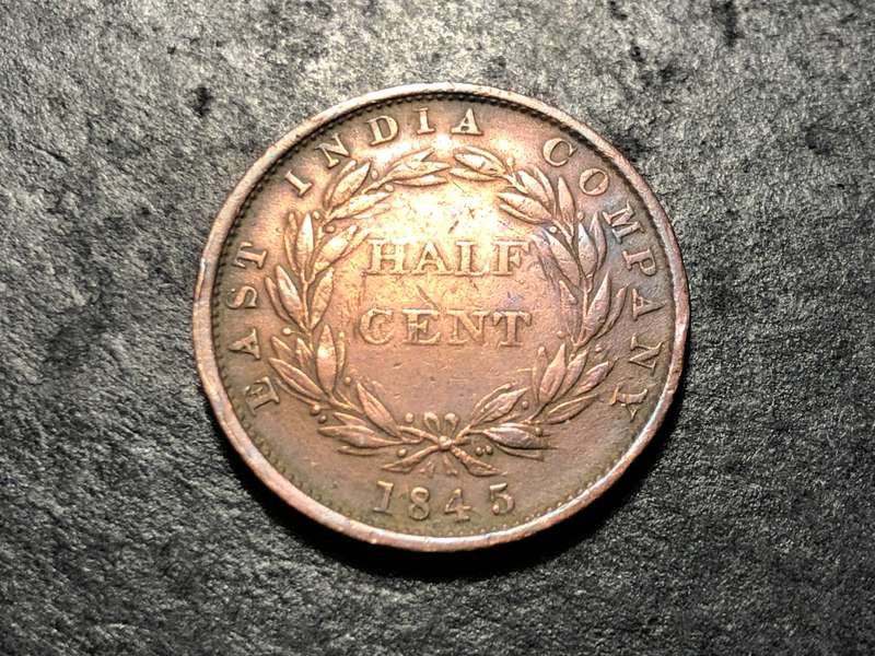 British East India Company - 1845 Bronze half cent coin - Queen Victoria