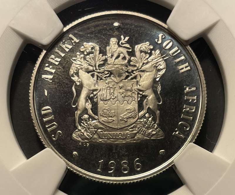 Stunning PF69! 1986 RSA 1 Rand coin in Perfect Proof! - Graded by SANGS (New Holder Type)