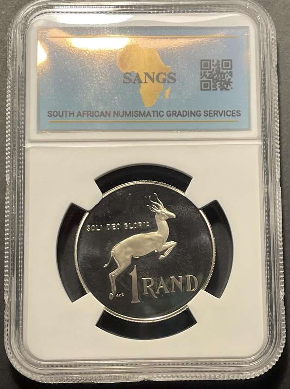 Stunning PF69! 1986 RSA 1 Rand coin in Perfect Proof! - Graded by SANGS (New Holder Type)