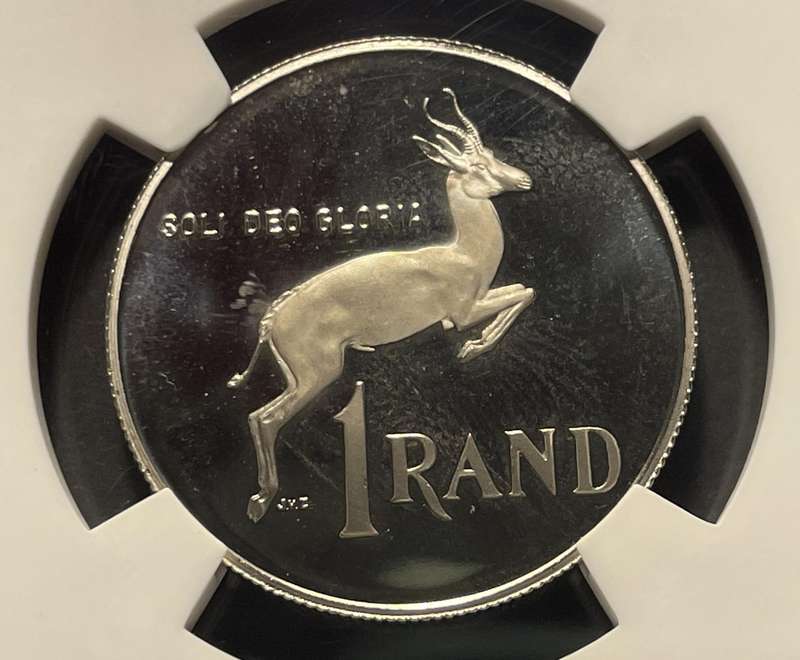Stunning PF69! 1986 RSA 1 Rand coin in Perfect Proof! - Graded by SANGS (New Holder Type)