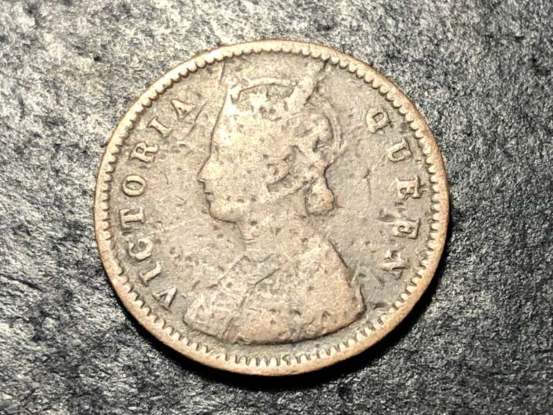 Well circulated 1875 or 1876 Bronze 1/12 anna coin from India