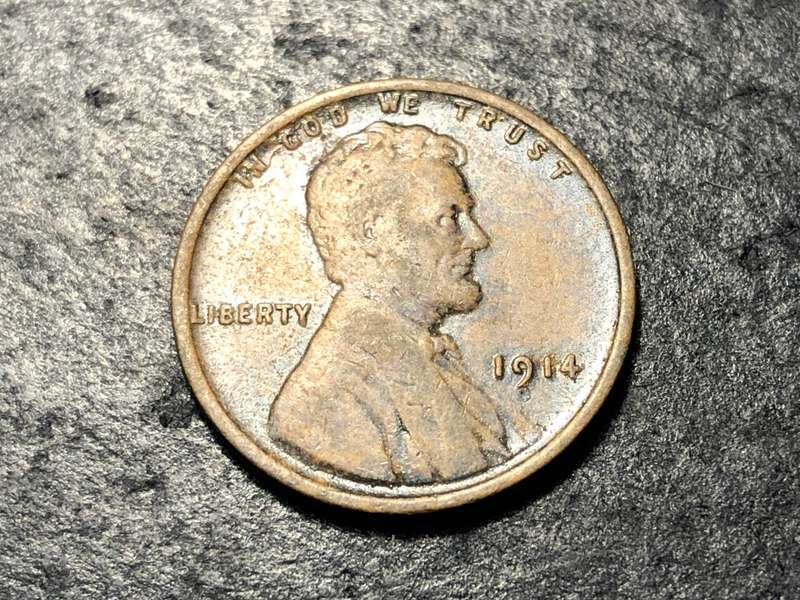1914 American Wheat penny (1 cent) Bronze coin - No mintmark