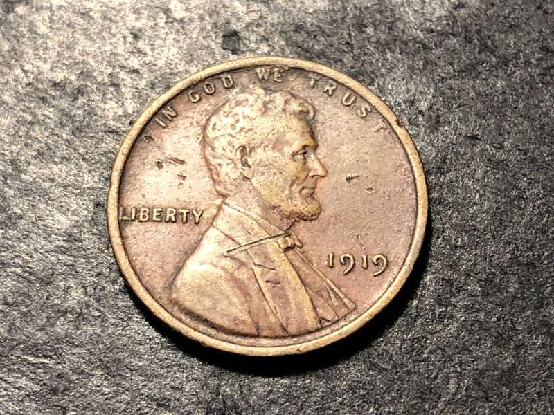 1919 American Wheat penny (1 cent) Bronze coin - No mintmark