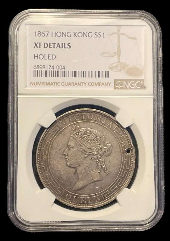 1867 Hong Kong silver 1 Dollar coin graded XF at NGC