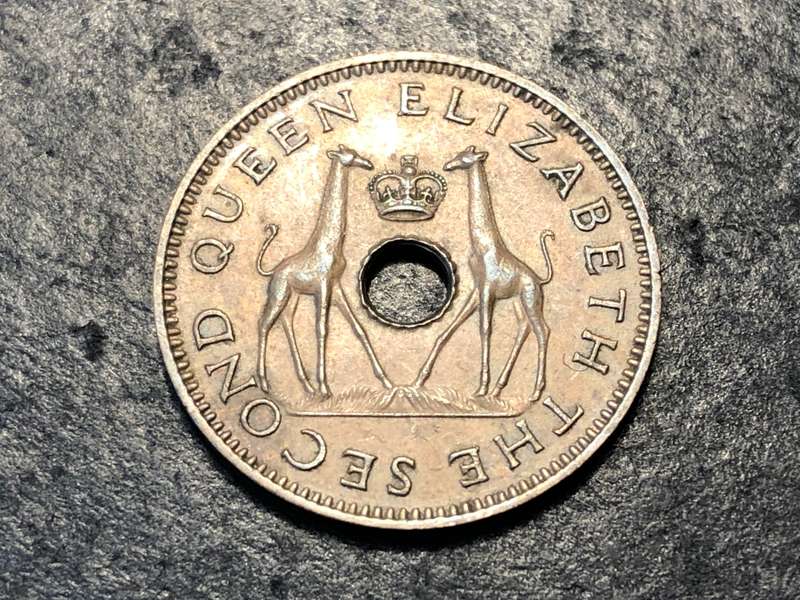 Very nice Rhodesia and Nyasaland bronze half (1/2) penny coin from 1958
