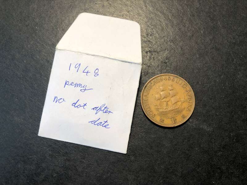 Union of South Africa 1948 Bronze 1 penny coin - No dot after date - As per photo