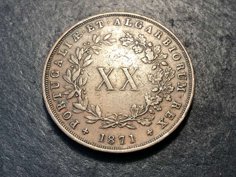 Very large 1871 Portuguese 20 reis bronze coin - Nice looking coin
